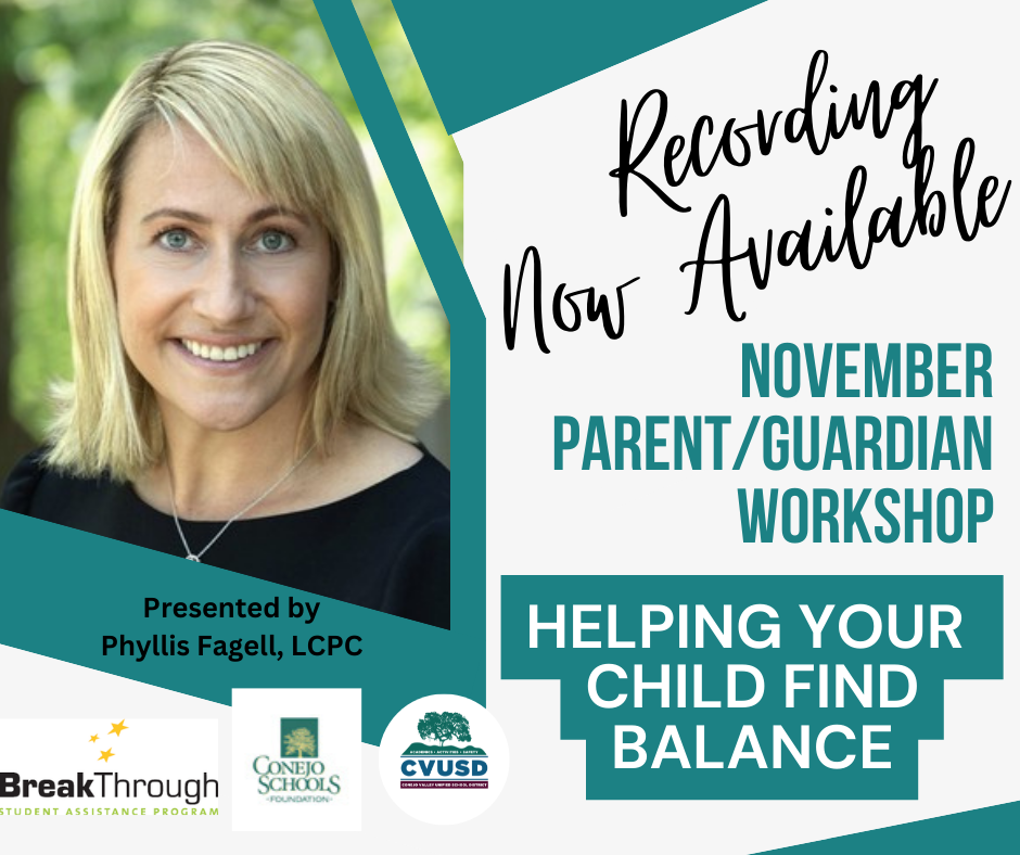  Recording Now Available: "Helping Your Child Find Balance" - November Parent/Guardian Workshop